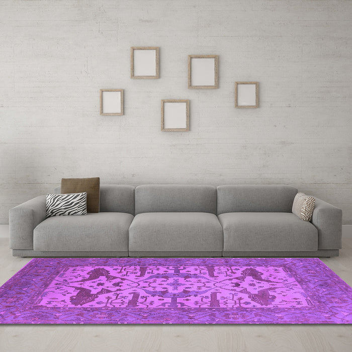Machine Washable Oriental Purple Industrial Area Rugs in a Living Room, wshurb1654pur