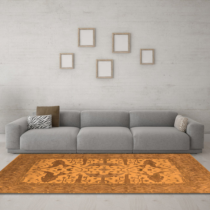 Machine Washable Oriental Orange Industrial Area Rugs in a Living Room, wshurb1654org