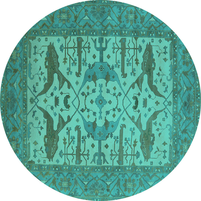 Round Oriental Turquoise Industrial Rug, urb1654turq