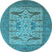 Round Machine Washable Oriental Light Blue Industrial Rug, wshurb1654lblu