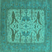 Square Machine Washable Oriental Turquoise Industrial Area Rugs, wshurb1654turq