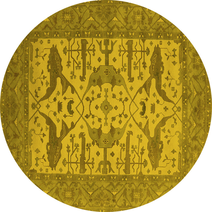 Round Machine Washable Oriental Yellow Industrial Rug, wshurb1654yw