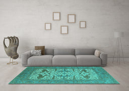Machine Washable Oriental Turquoise Industrial Area Rugs in a Living Room,, wshurb1654turq