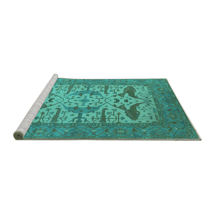 Sideview of Machine Washable Oriental Turquoise Industrial Area Rugs, wshurb1654turq
