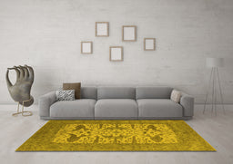 Machine Washable Oriental Yellow Industrial Rug in a Living Room, wshurb1654yw