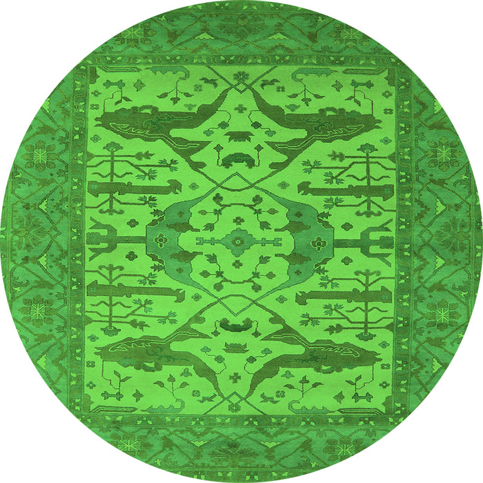 Round Machine Washable Oriental Green Industrial Area Rugs, wshurb1654grn