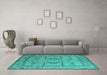 Machine Washable Oriental Turquoise Industrial Area Rugs in a Living Room,, wshurb1655turq