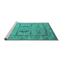Sideview of Machine Washable Oriental Turquoise Industrial Area Rugs, wshurb1655turq