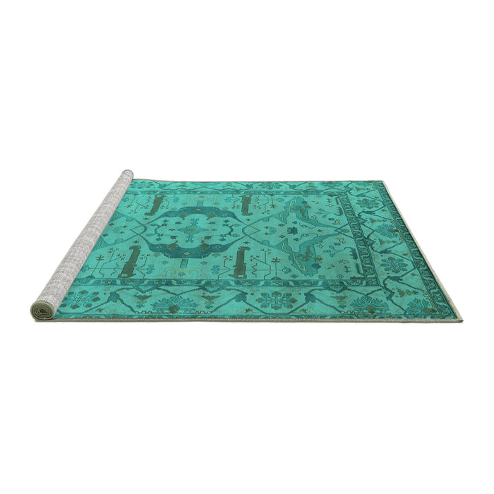 Sideview of Machine Washable Oriental Turquoise Industrial Area Rugs, wshurb1655turq