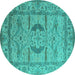 Round Oriental Turquoise Industrial Rug, urb1655turq