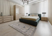 Mid-Century Modern Sandstone Brown Oriental Rug in a Bedroom, urb1655