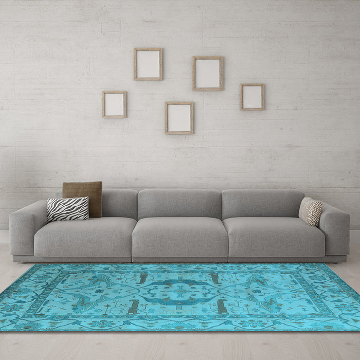 Machine Washable Oriental Light Blue Industrial Rug in a Living Room, wshurb1655lblu