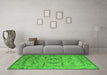 Machine Washable Oriental Green Industrial Area Rugs in a Living Room,, wshurb1655grn