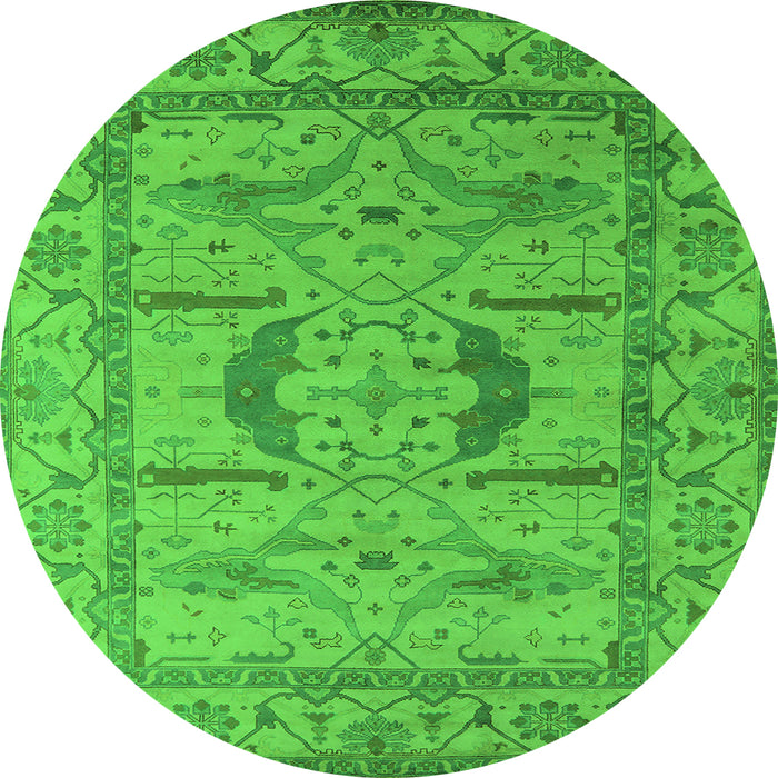 Round Machine Washable Oriental Green Industrial Area Rugs, wshurb1655grn