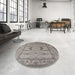 Round Mid-Century Modern Sandstone Brown Oriental Rug in a Office, urb1655