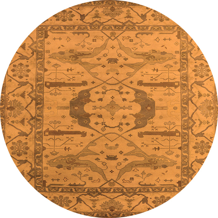 Round Machine Washable Oriental Orange Industrial Area Rugs, wshurb1655org