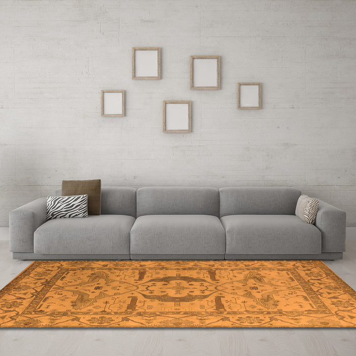 Machine Washable Oriental Orange Industrial Area Rugs in a Living Room, wshurb1655org