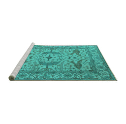 Sideview of Machine Washable Oriental Turquoise Industrial Area Rugs, wshurb1656turq