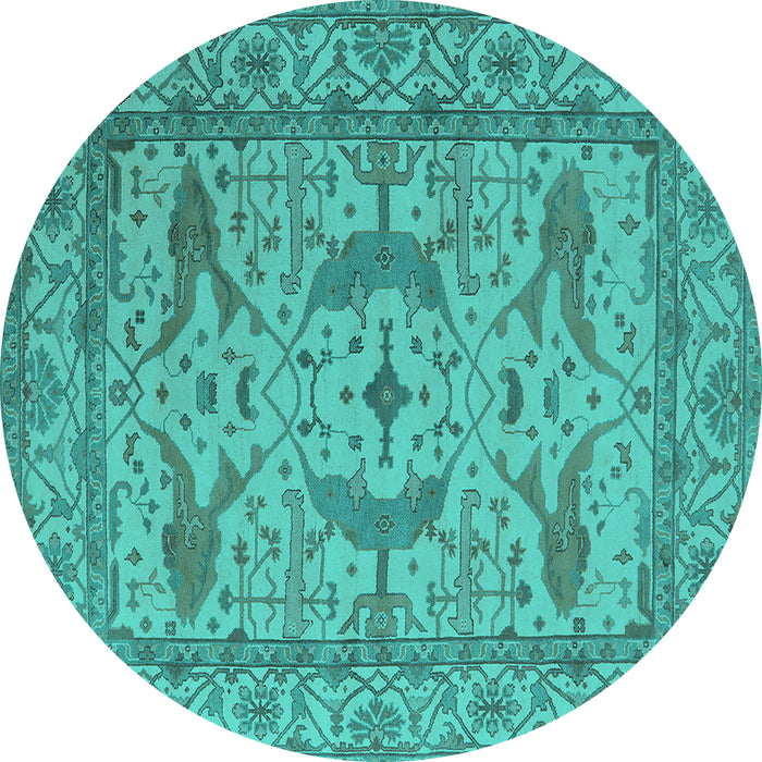 Round Machine Washable Oriental Turquoise Industrial Area Rugs, wshurb1656turq