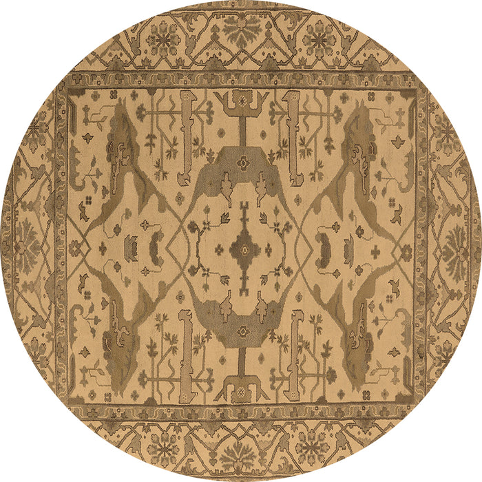 Round Machine Washable Oriental Brown Industrial Rug, wshurb1656brn