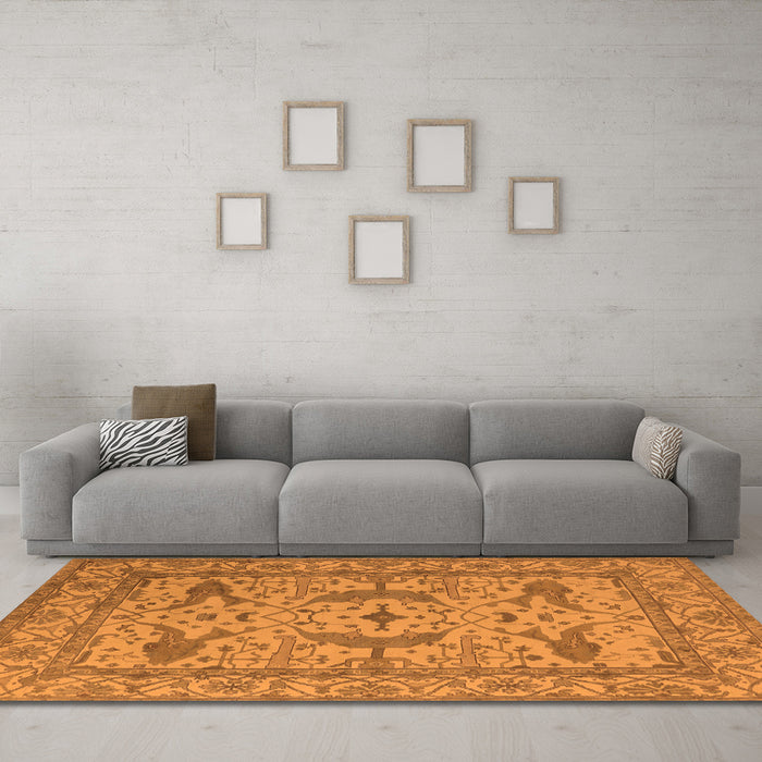 Machine Washable Oriental Orange Industrial Area Rugs in a Living Room, wshurb1656org