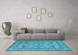 Machine Washable Oriental Light Blue Industrial Rug in a Living Room, wshurb1656lblu
