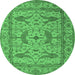 Round Oriental Emerald Green Industrial Rug, urb1656emgrn