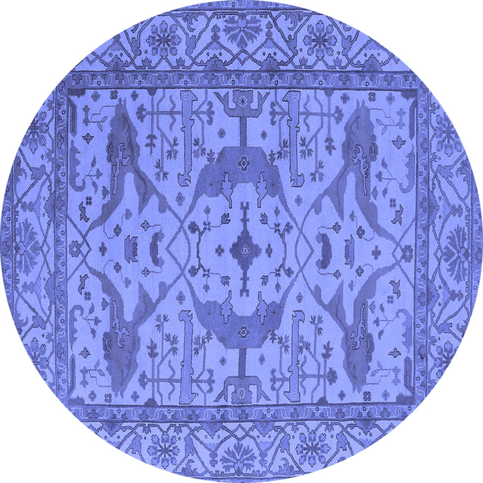 Round Machine Washable Oriental Blue Industrial Rug, wshurb1656blu