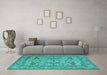 Machine Washable Oriental Turquoise Industrial Area Rugs in a Living Room,, wshurb1656turq