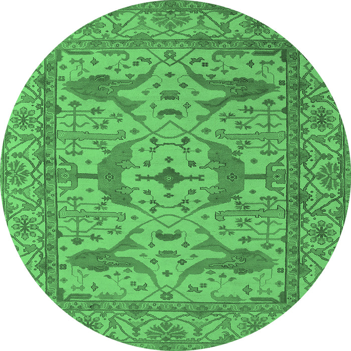 Round Machine Washable Oriental Emerald Green Industrial Area Rugs, wshurb1656emgrn