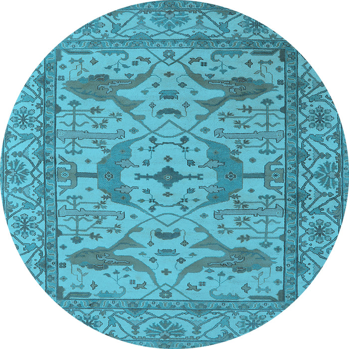 Round Machine Washable Oriental Light Blue Industrial Rug, wshurb1656lblu