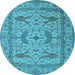 Round Machine Washable Oriental Light Blue Industrial Rug, wshurb1656lblu