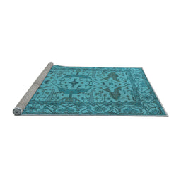 Sideview of Machine Washable Oriental Light Blue Industrial Rug, wshurb1656lblu