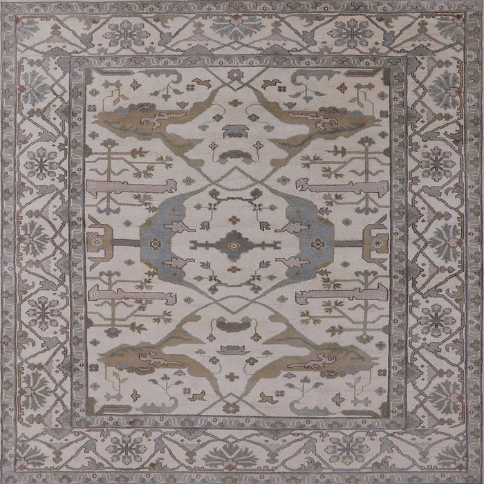 Square Mid-Century Modern Sandstone Brown Oriental Rug, urb1656