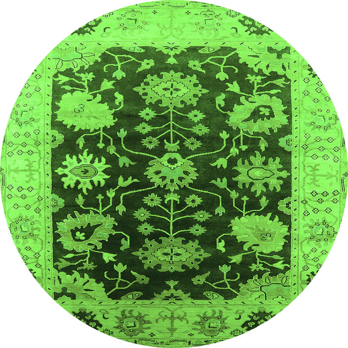 Round Machine Washable Oriental Green Industrial Area Rugs, wshurb1657grn