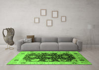 Machine Washable Oriental Green Industrial Rug, wshurb1657grn