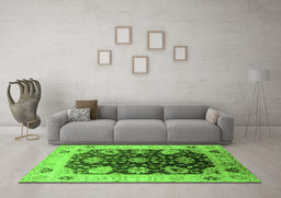 Machine Washable Oriental Green Industrial Area Rugs in a Living Room,, wshurb1657grn