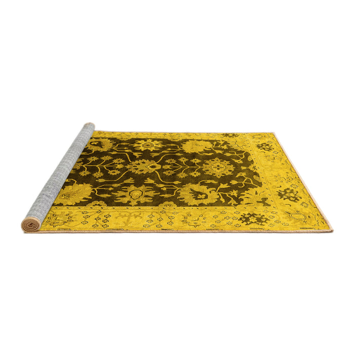 Sideview of Machine Washable Oriental Yellow Industrial Rug, wshurb1657yw