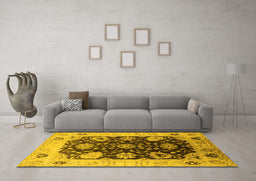 Machine Washable Oriental Yellow Industrial Rug in a Living Room, wshurb1657yw