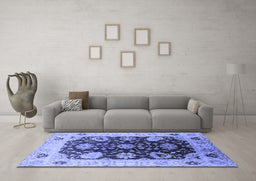 Machine Washable Oriental Blue Industrial Rug in a Living Room, wshurb1657blu