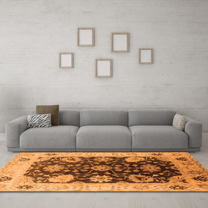 Machine Washable Oriental Orange Industrial Area Rugs in a Living Room, wshurb1657org