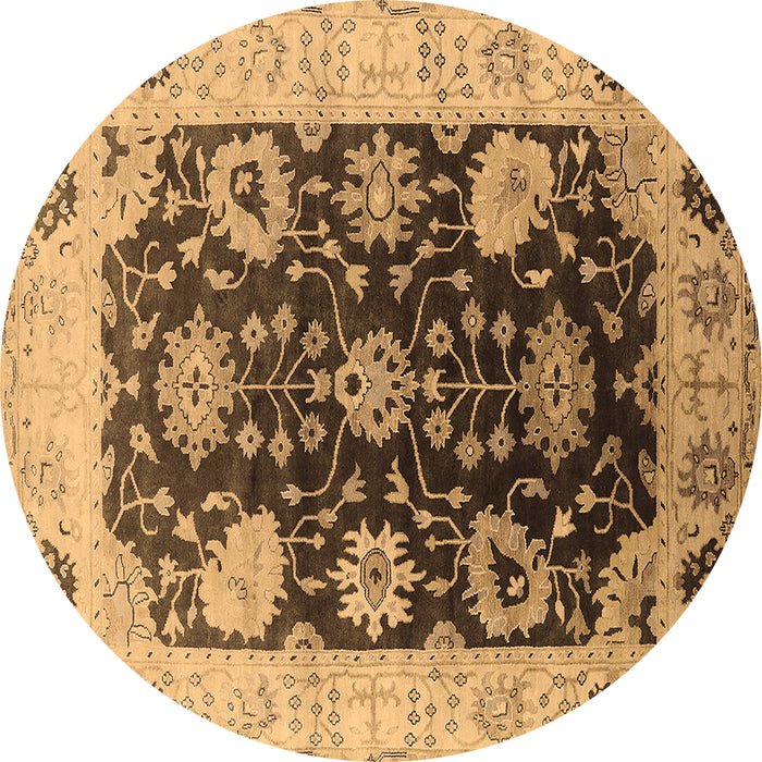 Round Machine Washable Oriental Brown Industrial Rug, wshurb1657brn