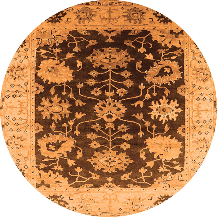 Round Machine Washable Oriental Orange Industrial Area Rugs, wshurb1657org