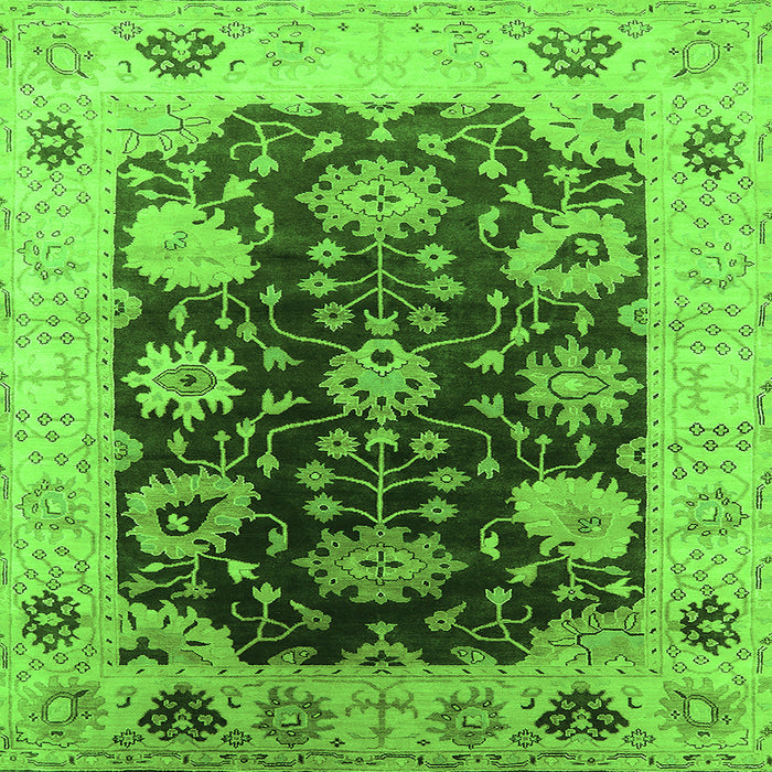 Square Machine Washable Oriental Green Industrial Area Rugs, wshurb1657grn