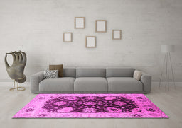 Machine Washable Oriental Pink Industrial Rug in a Living Room, wshurb1657pnk