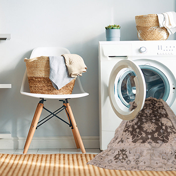 Machine Washable Industrial Modern Sepia Brown Rug in a Washing Machine, wshurb1657