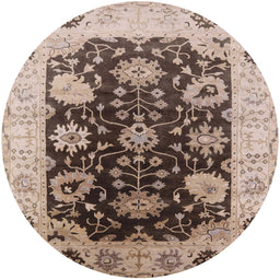 Round Mid-Century Modern Reddish Brown Oriental Rug, urb1657