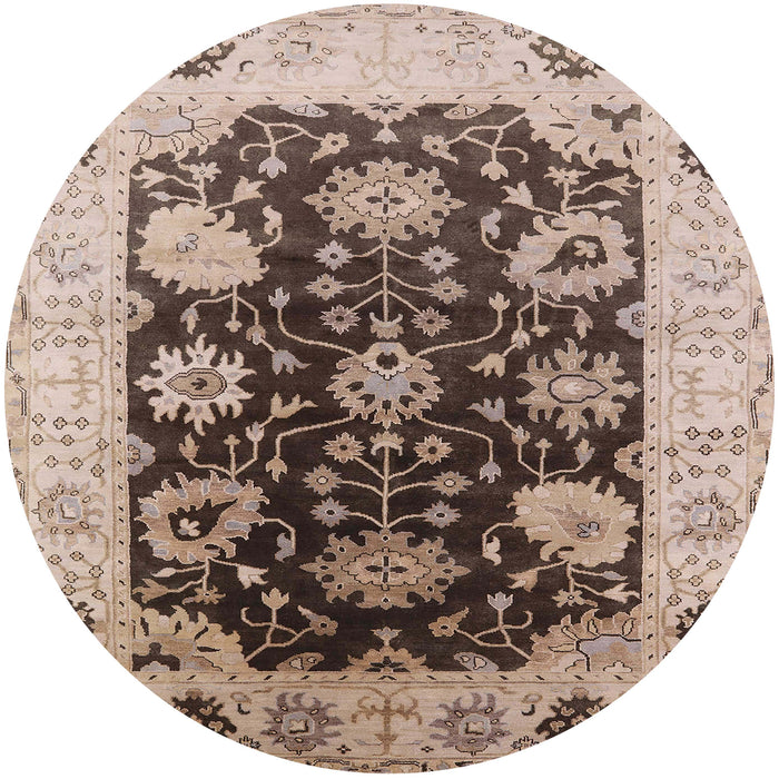 Round Mid-Century Modern Reddish Brown Oriental Rug, urb1657