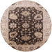 Round Mid-Century Modern Reddish Brown Oriental Rug, urb1657