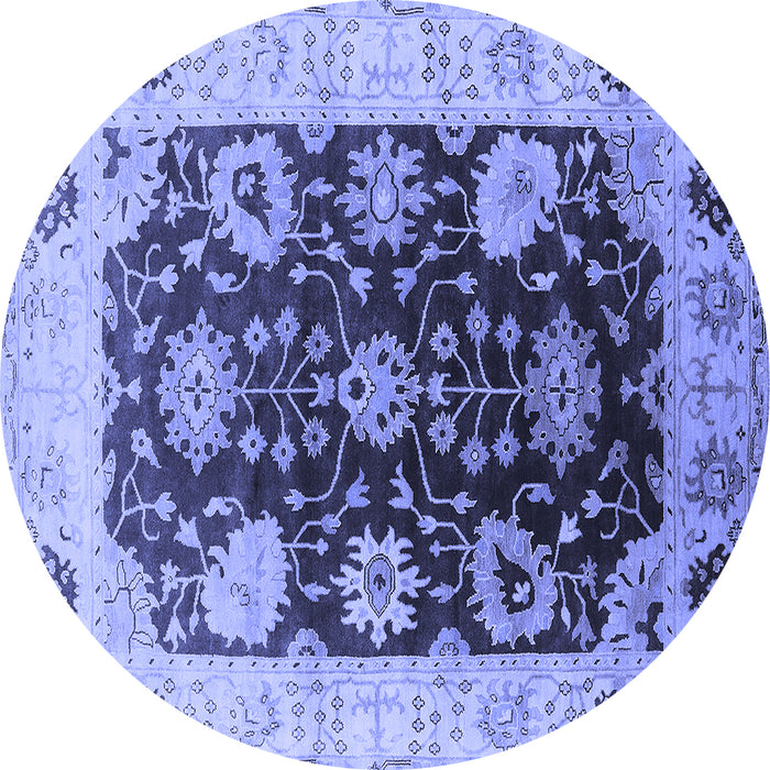Round Machine Washable Oriental Blue Industrial Rug, wshurb1657blu